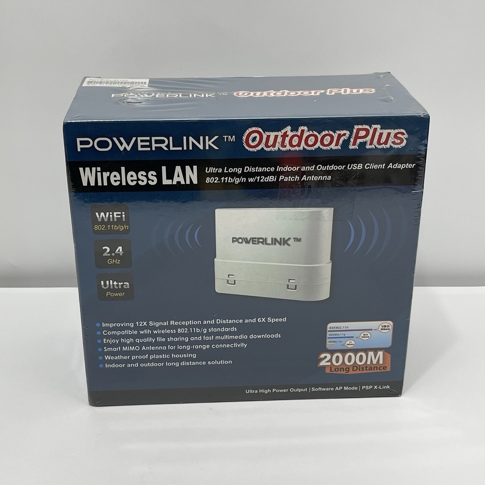 Powerlink Outdoor Plus 2000mW Long Range WiFi‎ Adapter + 12dBi Antenna USB New